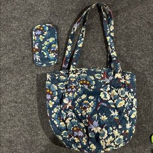 Vera Bradley FLORAL BURSTS Shoulder Tote Bag Purse & Double Eye Glasses Case